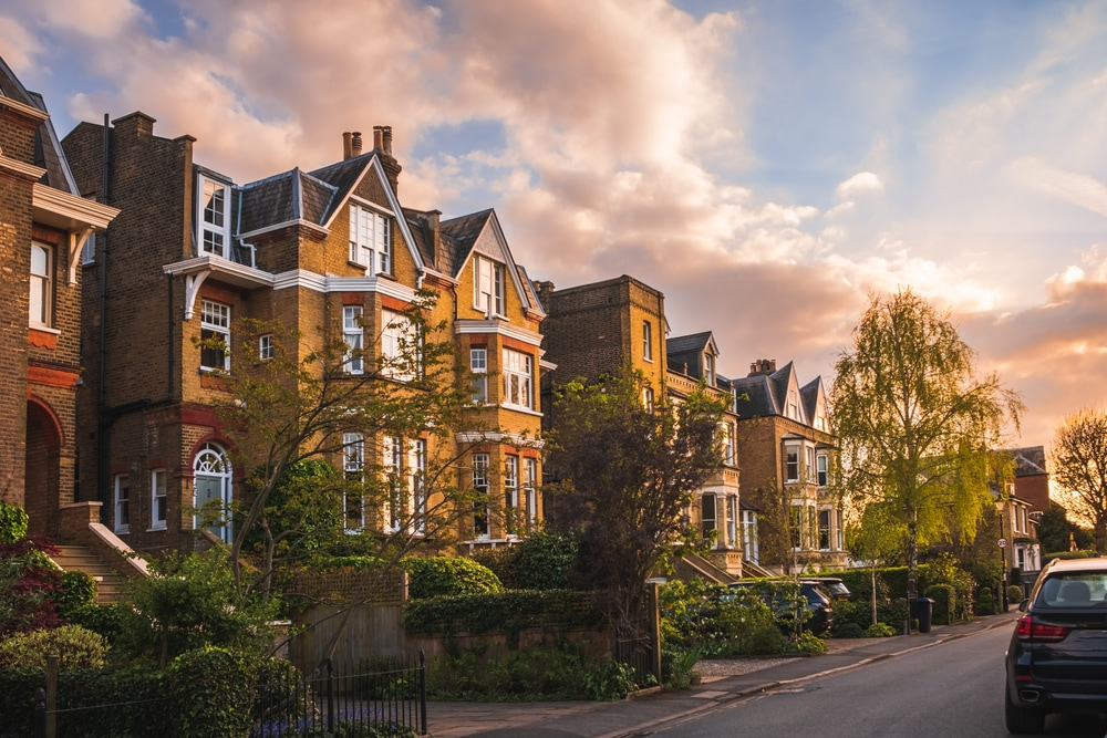 London houses at sunset