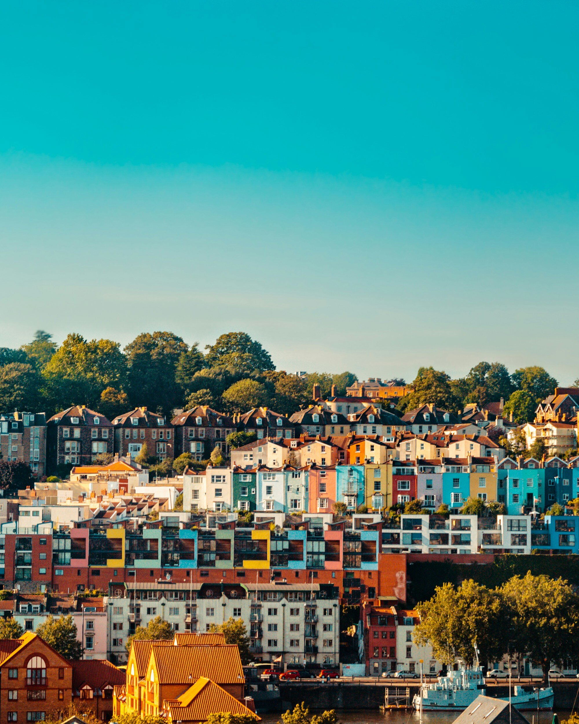 Colourful houses on a hill in Bristol