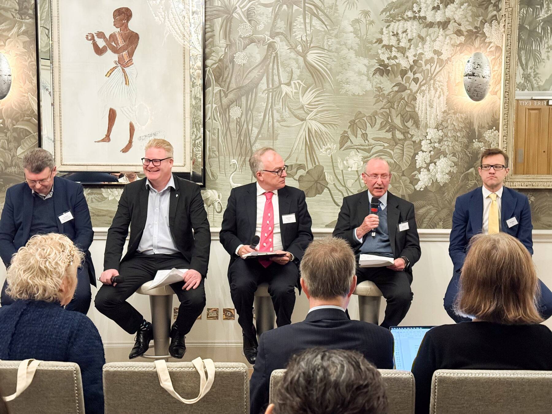 Lord Best holding the microphone while sat alongside the rest of the panel. From left to right: Ian Fletcher, Nathan Emerson, William Reeve, Lord Best, Ben Beadle.